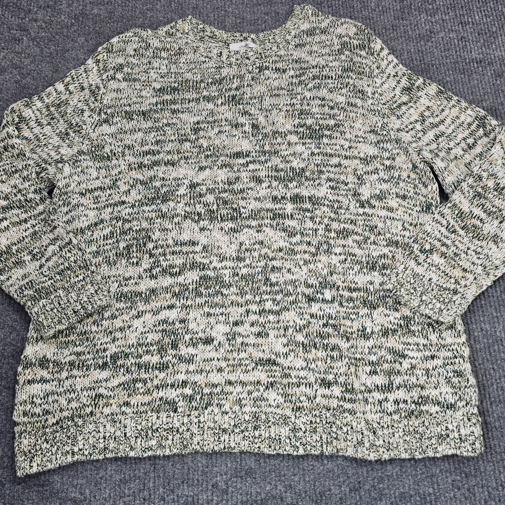 CJ Banks Sweater Women 3X Green White Marled Knit Crewneck Pullover 481